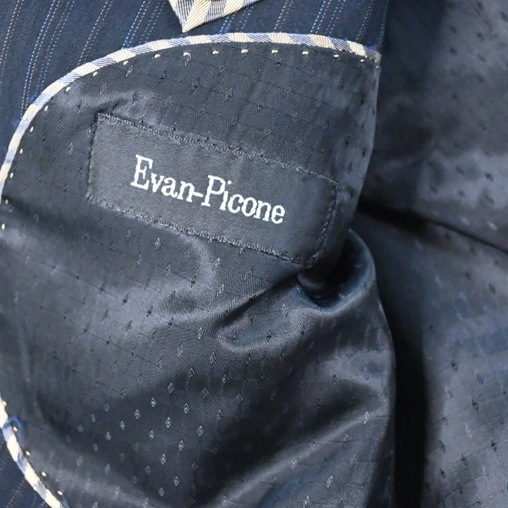 Evan Piccone 40R 34x34 Navy‎ Blue Striped Mens Jacket Pants Suit